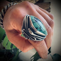 Size 7.5 (O) Sterling silver hallmarked double wrapped snake and turquoise ring
