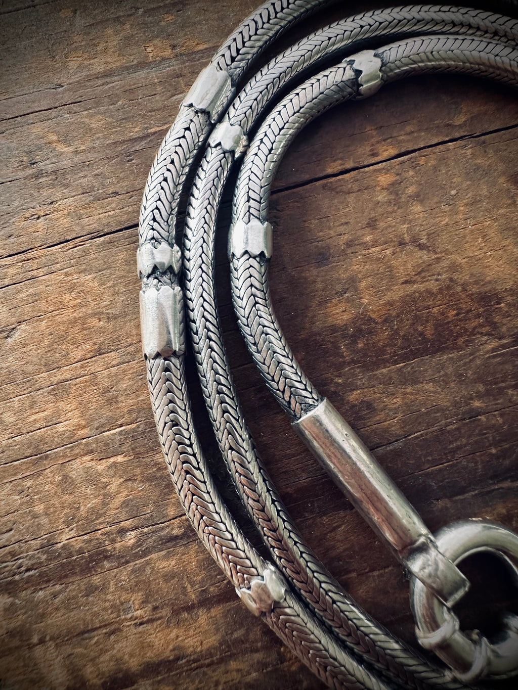 28” 93g visibly mended vintage Indian snake chain in sterling silver