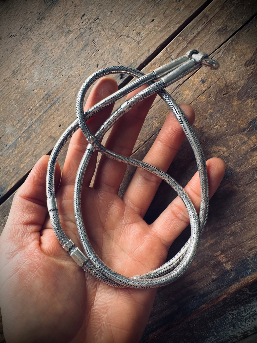 28” 93g visibly mended vintage Indian snake chain in sterling silver