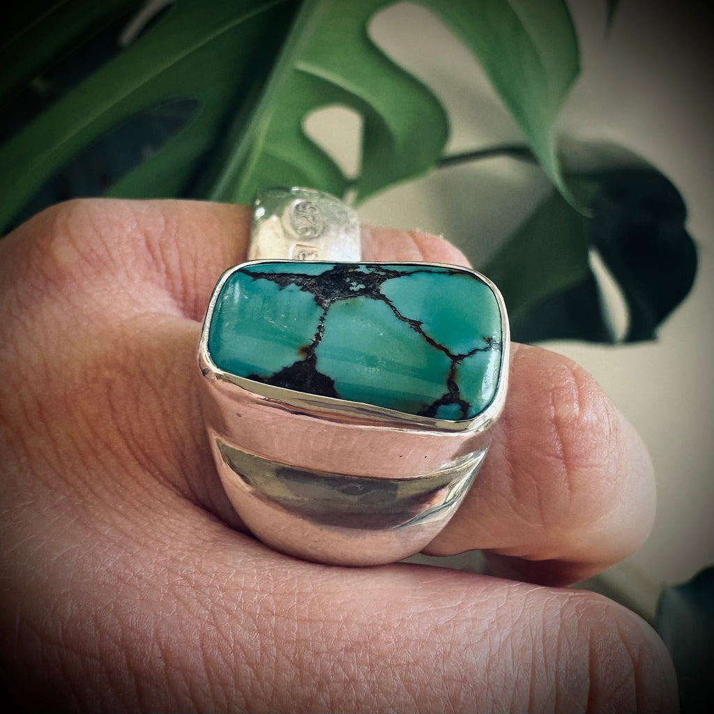 Size 6.5 (M 1/2) sterling silver hallmarked turquoise ring