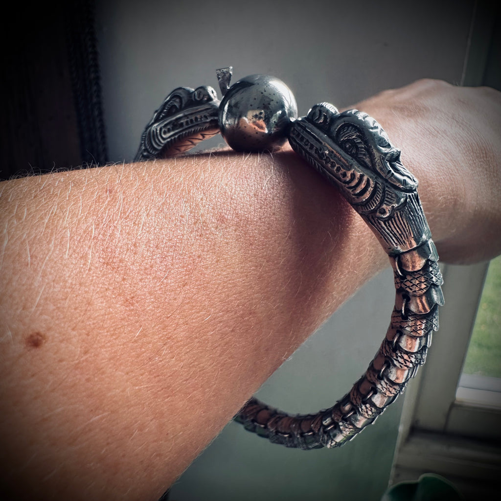 8.5” vintage handmade sterling silver articulated rare dragon bracelet
