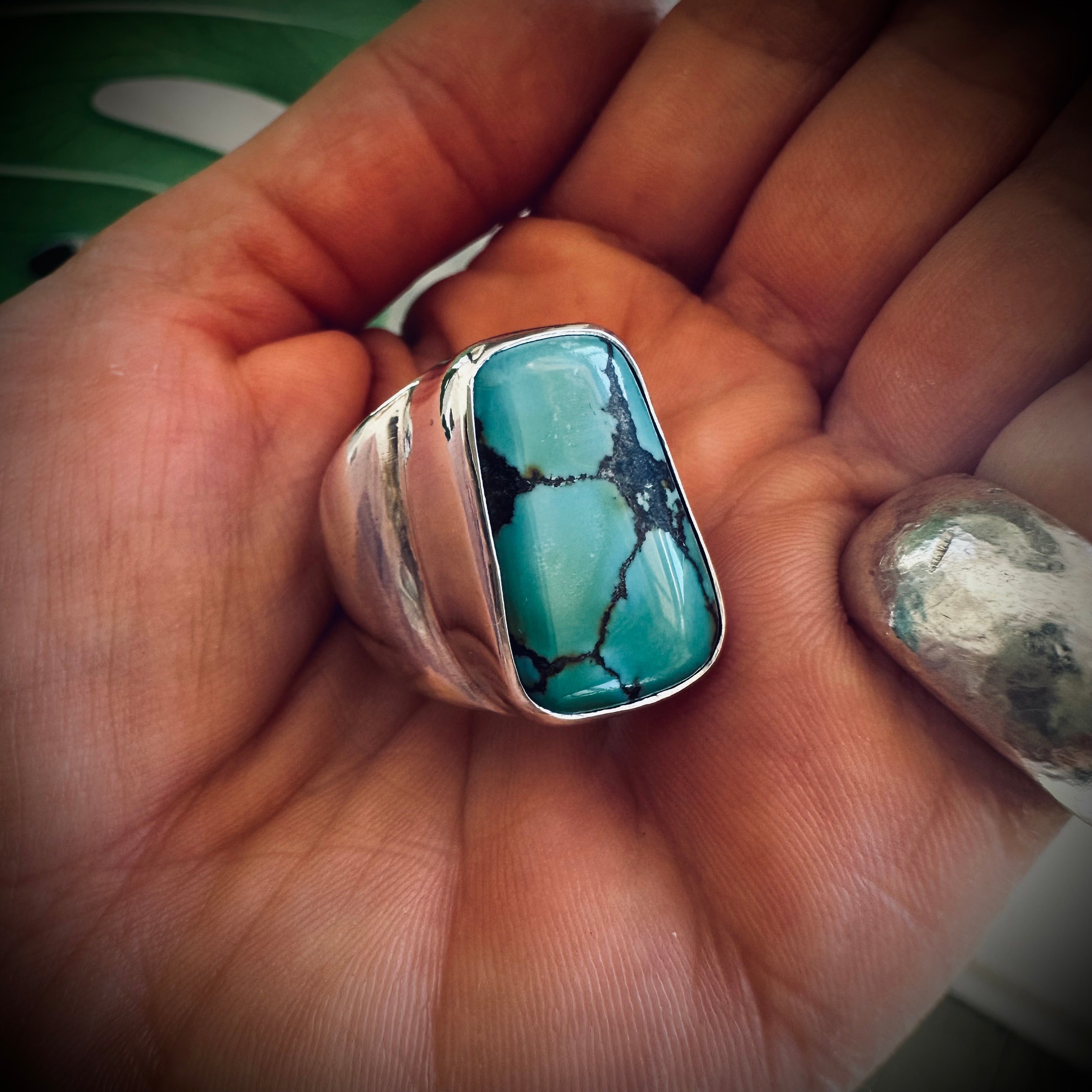 Size 6.5 (M 1/2) sterling silver hallmarked turquoise ring