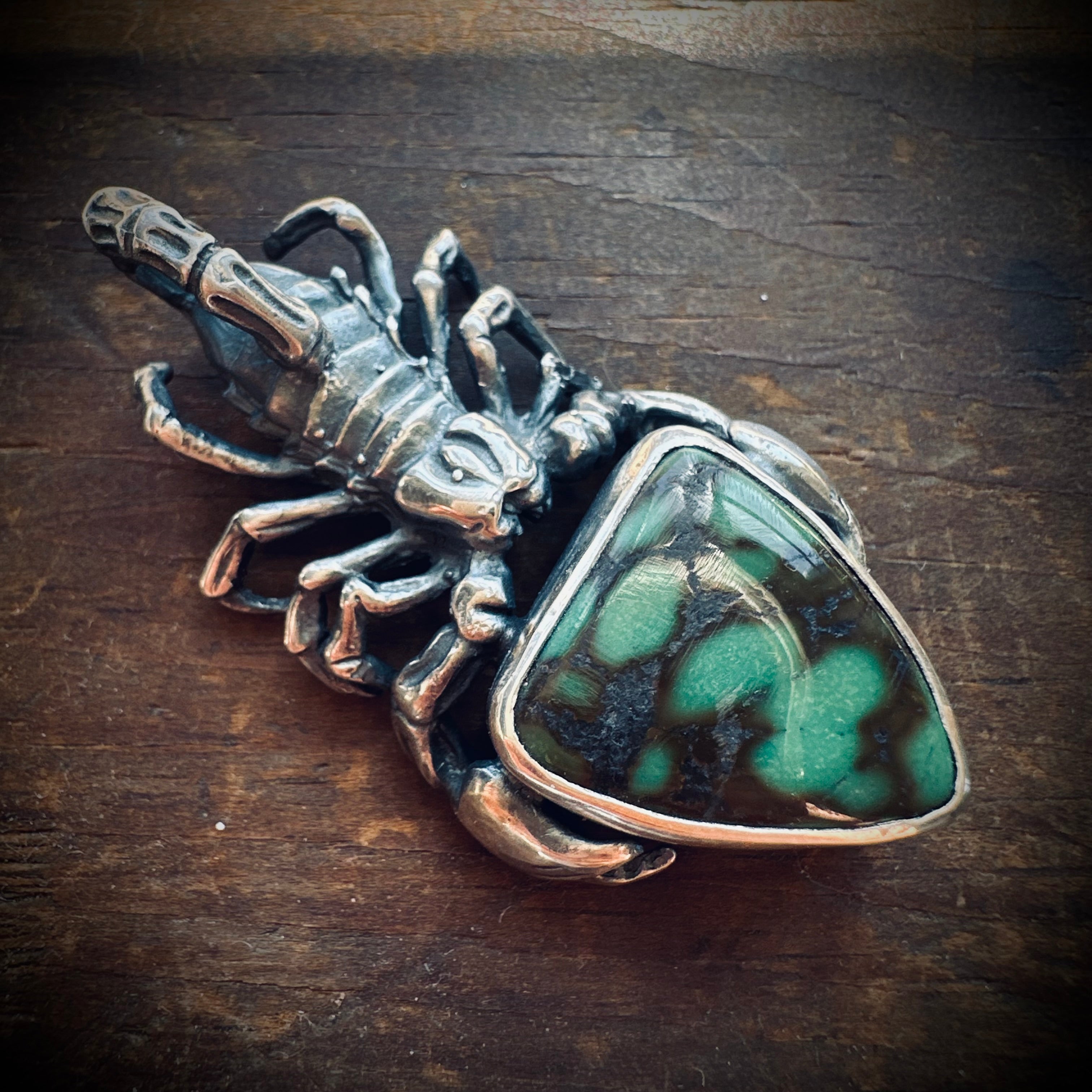Sterling silver hallmarked scorpion pendant with turquoise