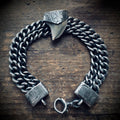 7.5” reworked double chain fossilised tooth bracelet in hallmarked engraved sterling silver with antique clip