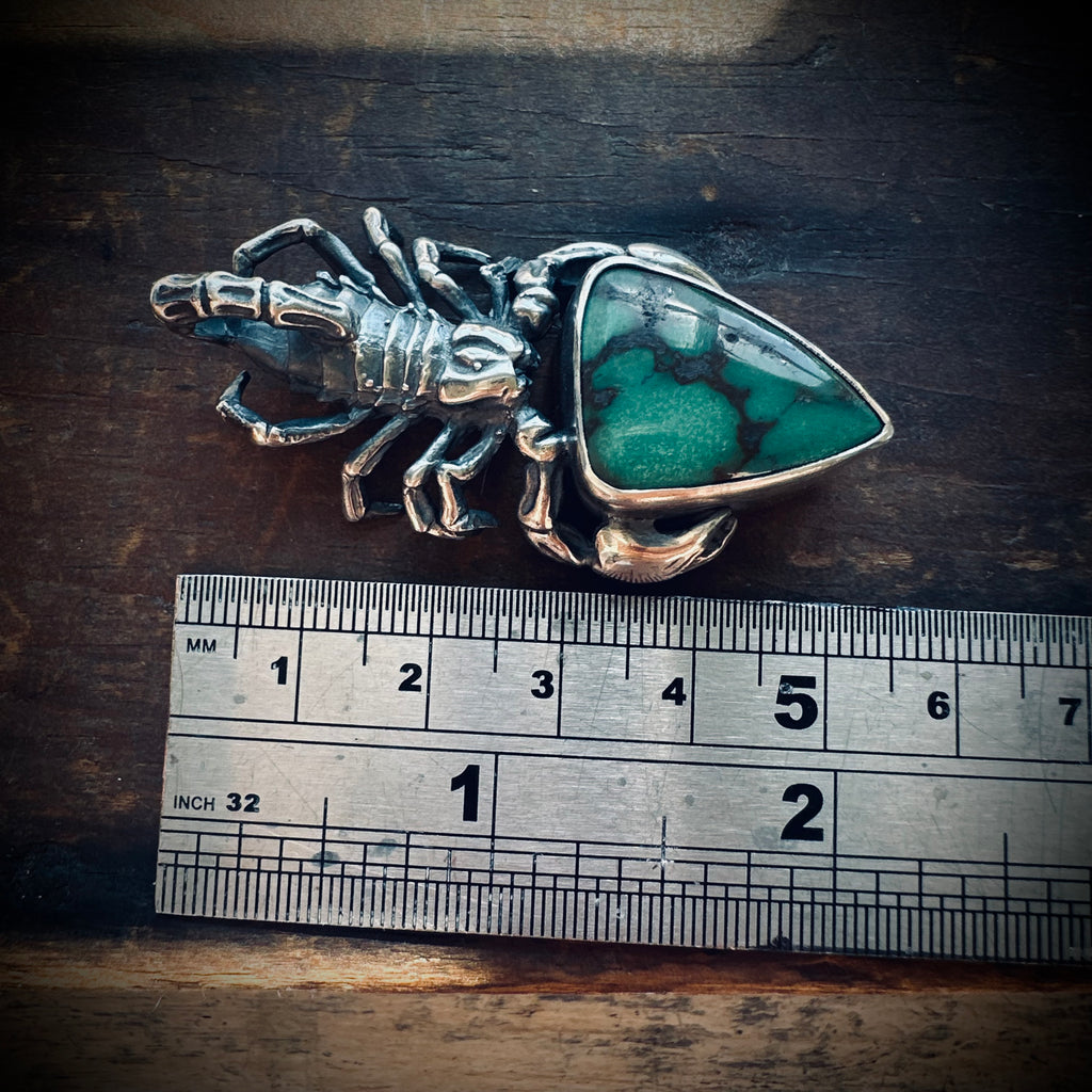 Sterling silver hallmarked scorpion pendant with turquoise