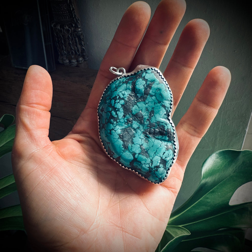 XL Vintage turquoise nugget pendant in sterling silver