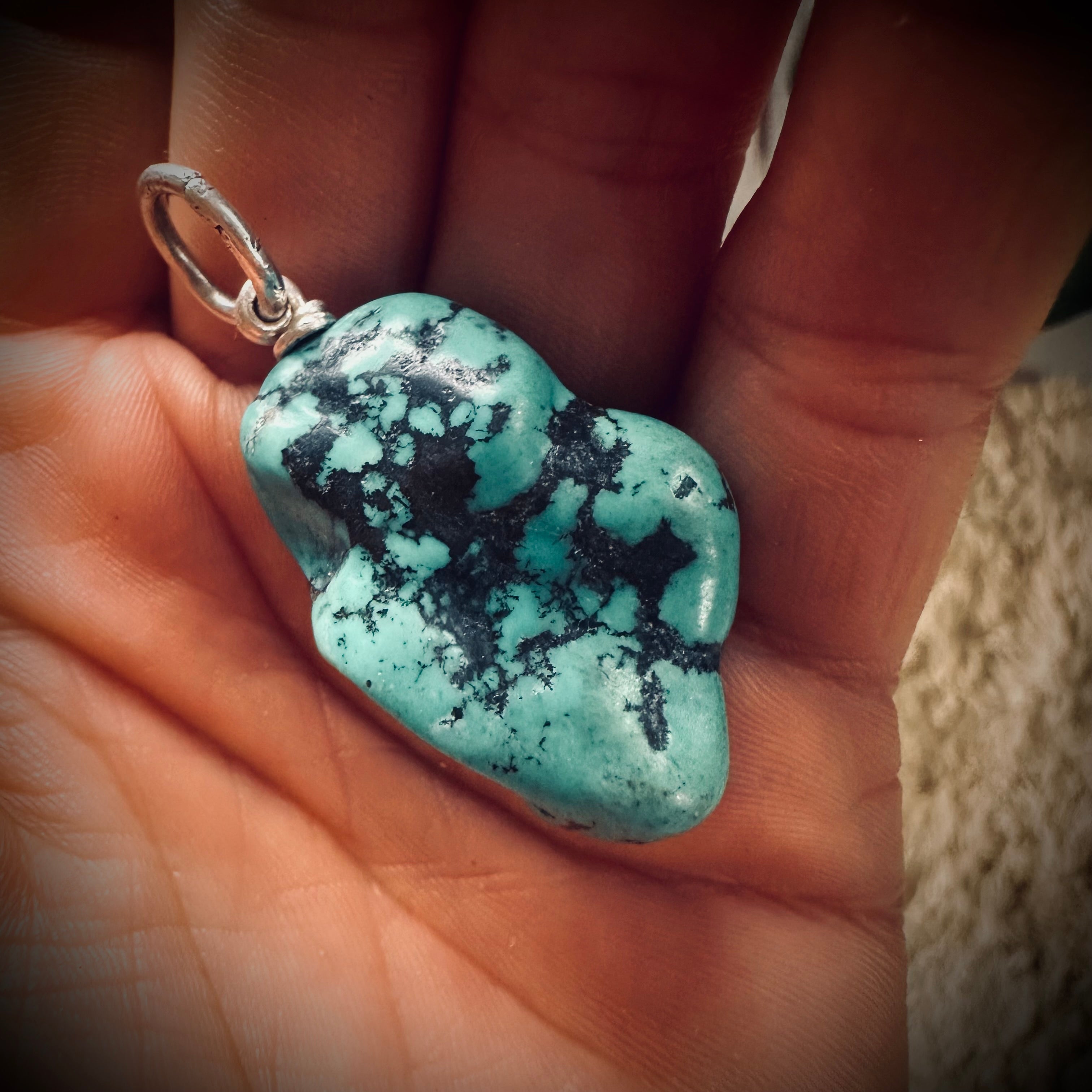Chunky turquoise nugget pendant with sterling silver findings