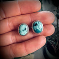 Vintage large turquoise stud earrings in sterling silver