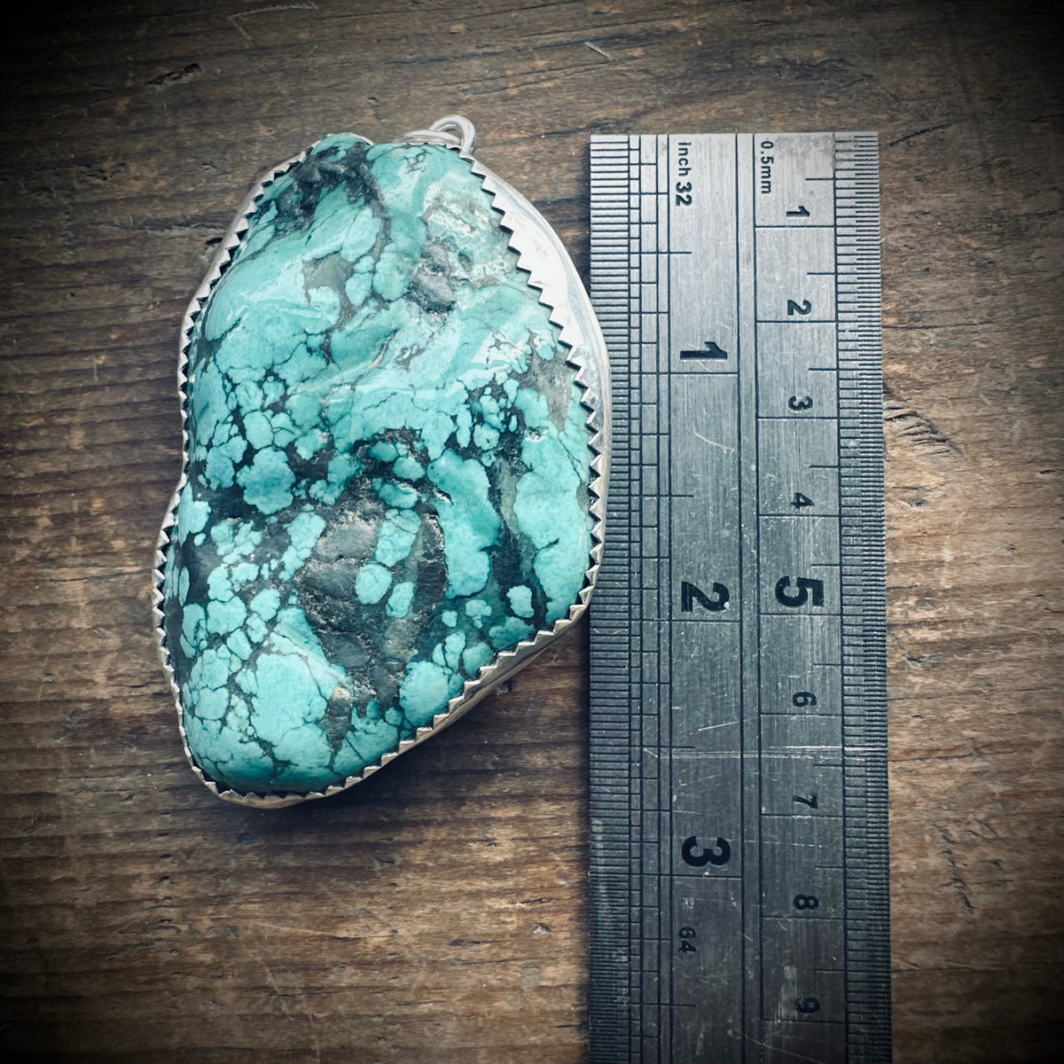 XL Vintage turquoise nugget pendant in sterling silver