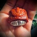 Size 7 (UK an1/2) vintage carved red jade and sterling silver ring