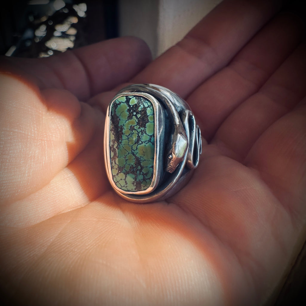 Size 6 (L 1/2) Sterling silver hallmarked snake and turquoise ring