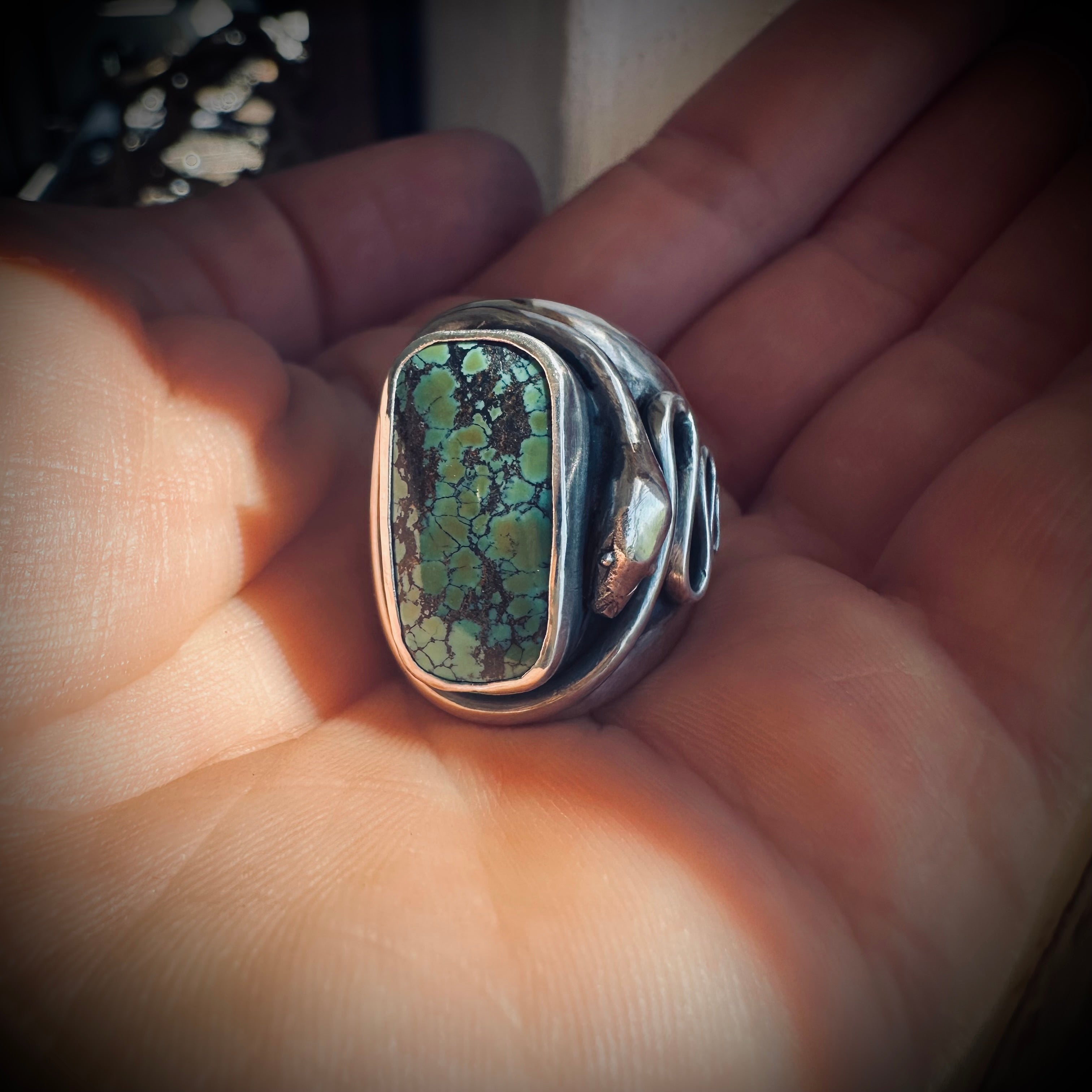 Size 6 (L 1/2) Sterling silver hallmarked snake and turquoise ring