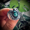 Size 8 (Q) Lucky horseshoe ring with turquoise in hallmarked sterling silver
