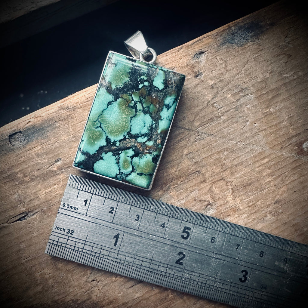 Big and heavy vintage turquoise pendant with chunky sterling silver setting