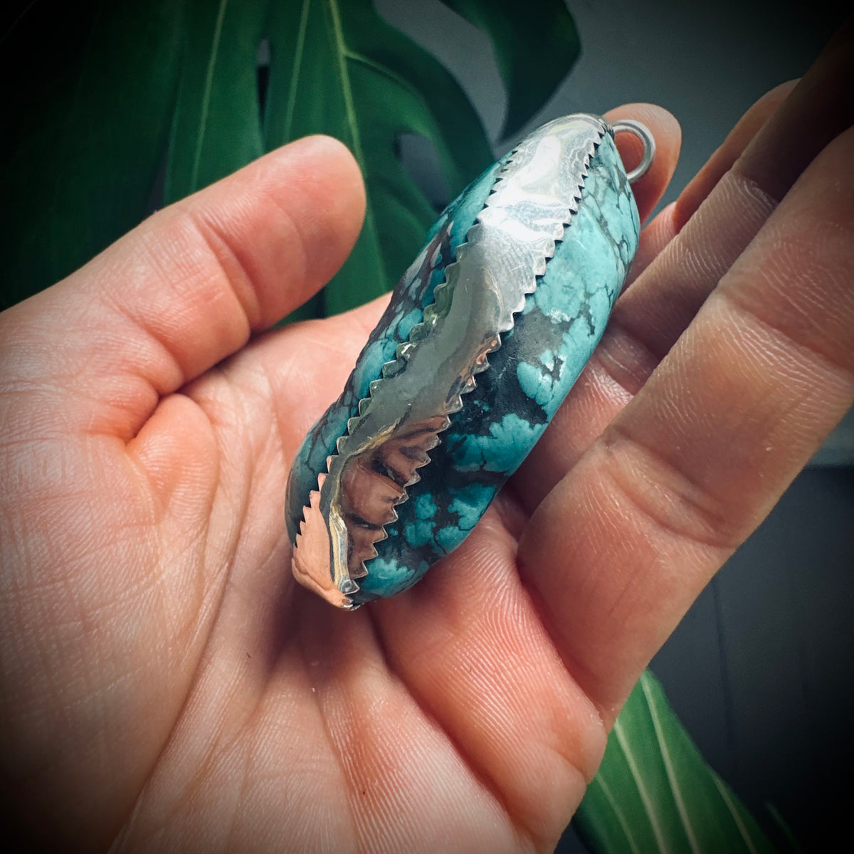 XL Vintage turquoise nugget pendant in sterling silver