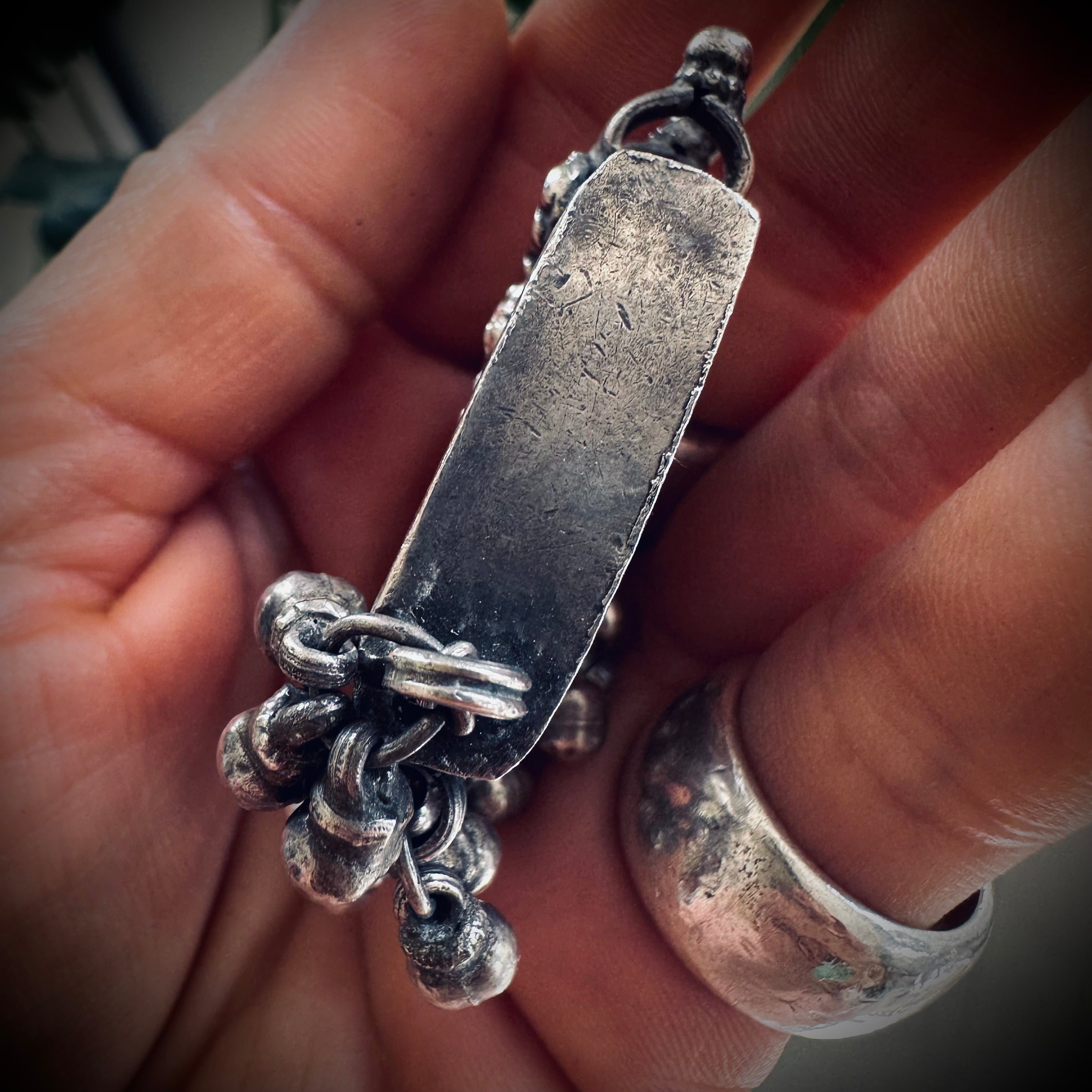 Large heavy vintage Indian spiritual talisman pendant in sterling silver