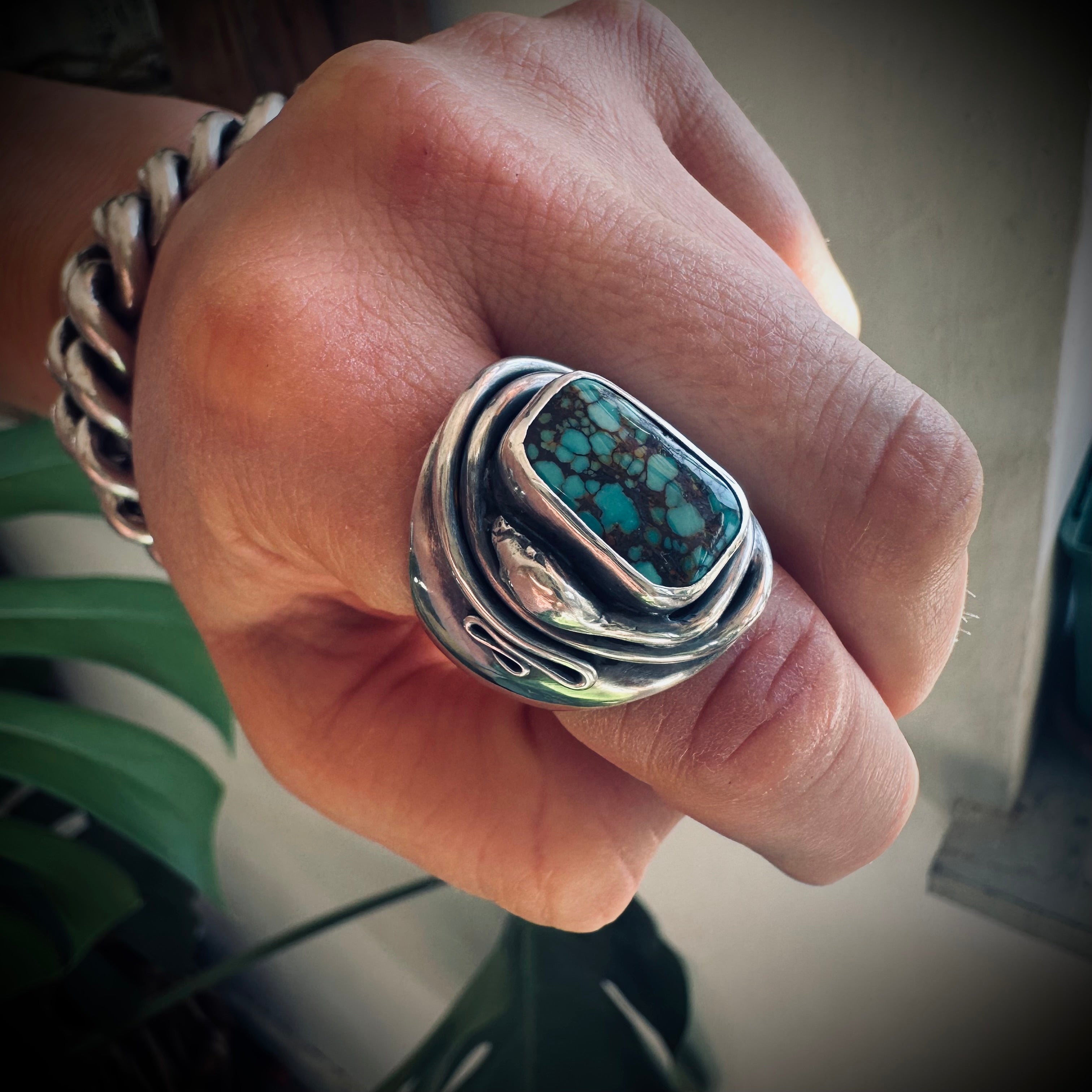 Size 7 (N 1/2) Sterling silver hallmarked double wrapped snake and turquoise ring