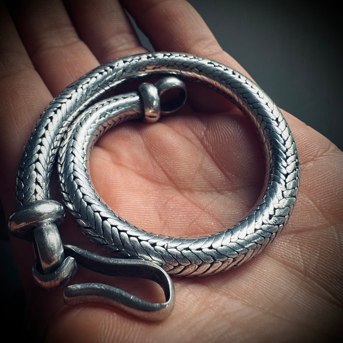 8.5” 55g sterling silver snake chain bracelet with heavy woven design