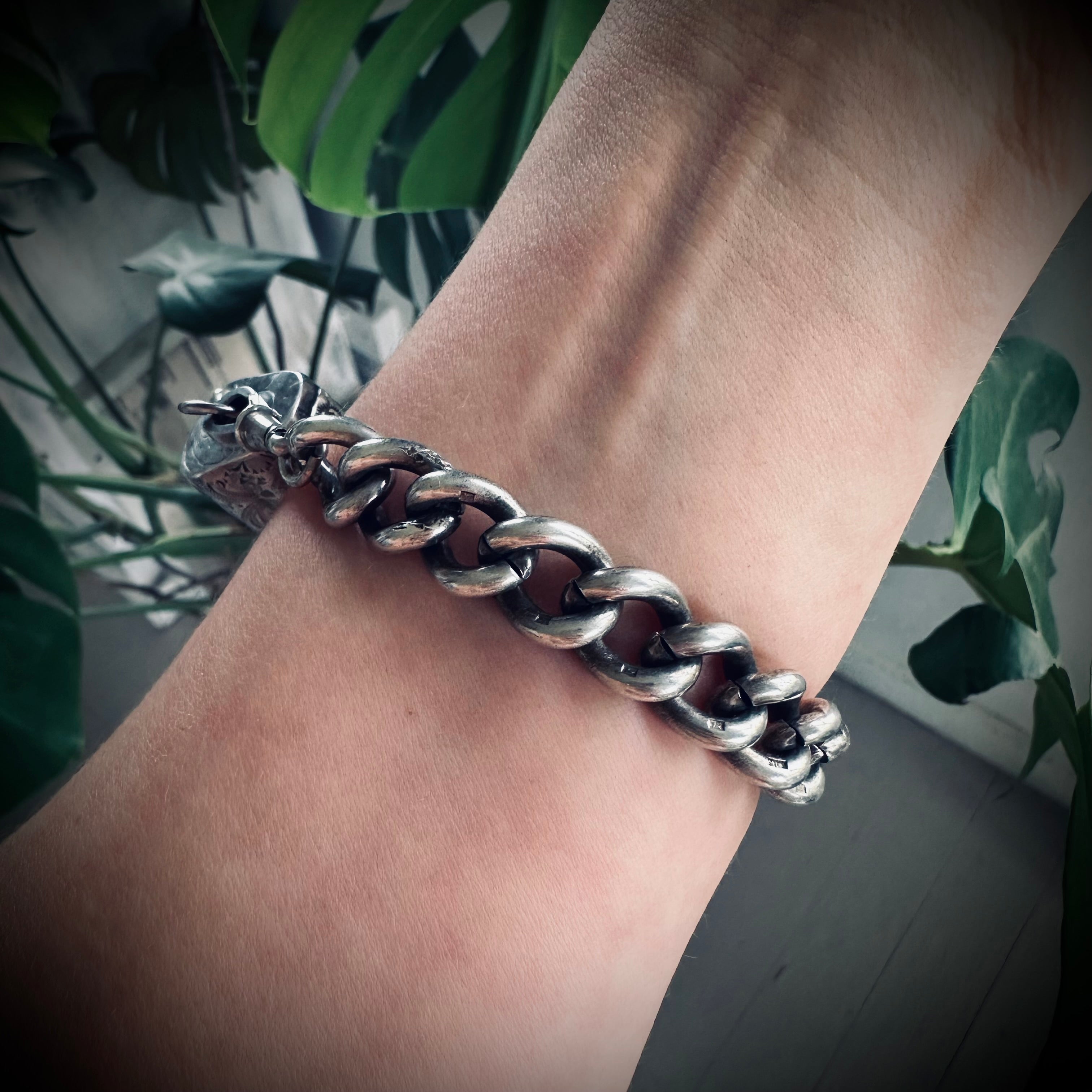 8”” reworked vintage tusk bracelet in hallmarked engraved sterling silver with turquoise