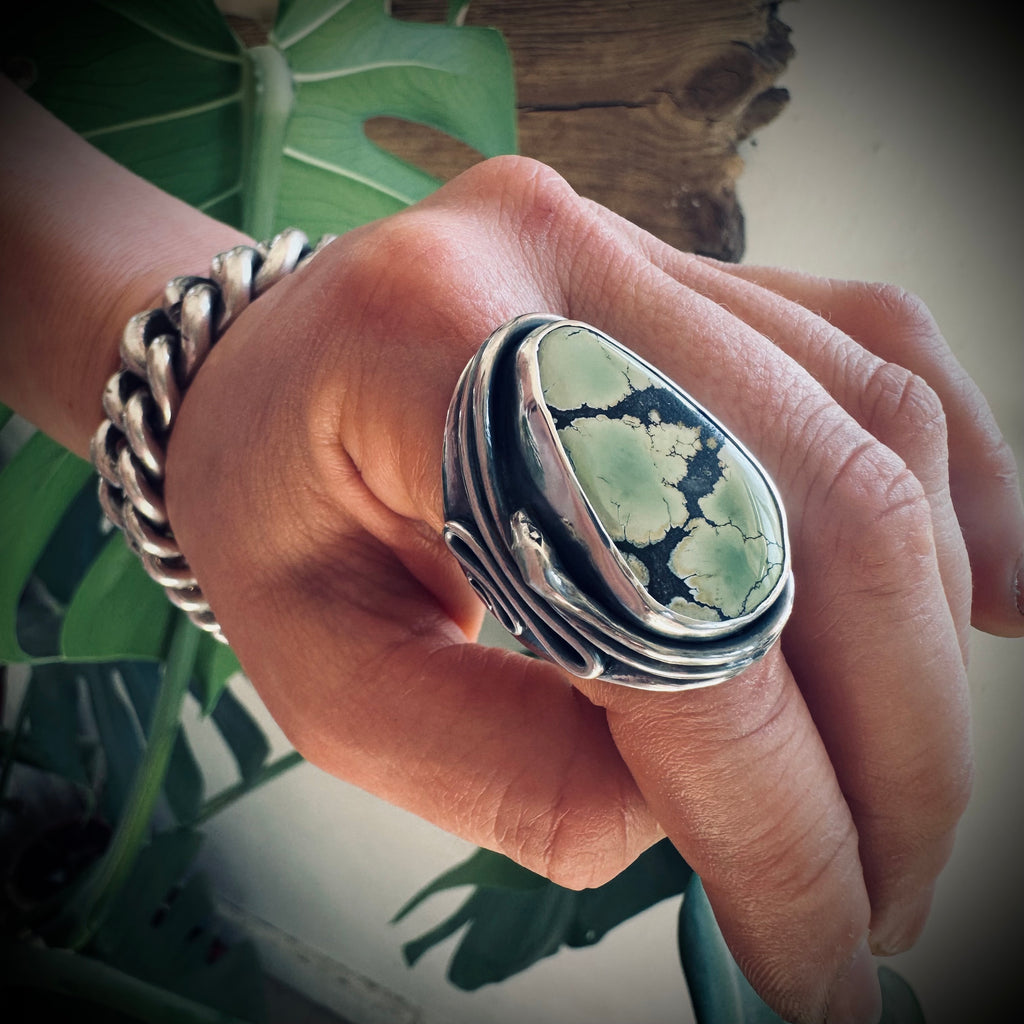 Size 8.5 (Q 1/2) Sterling silver hallmarked double wrapped snake and turquoise ring