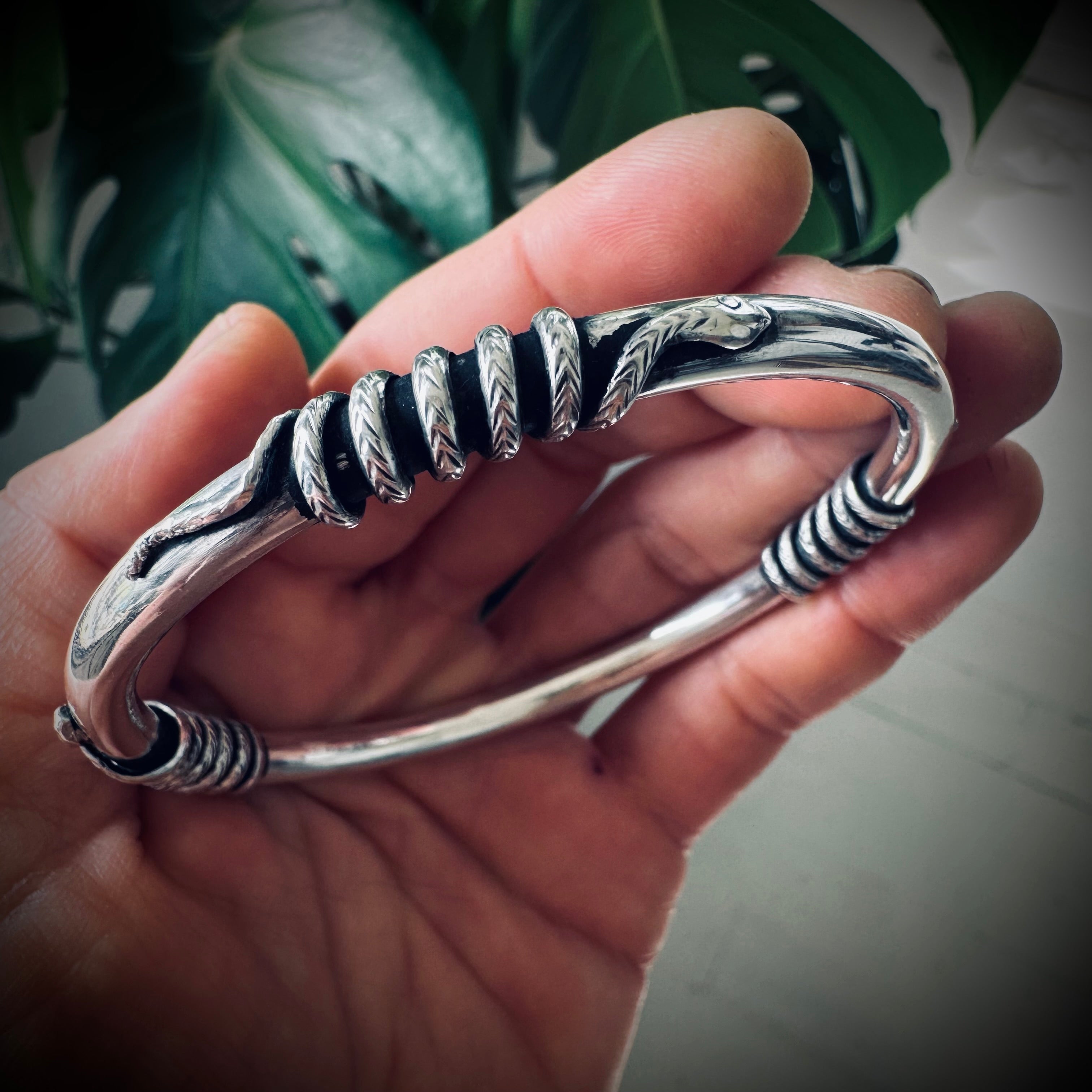 8” vintage snake bangle in sterling silver