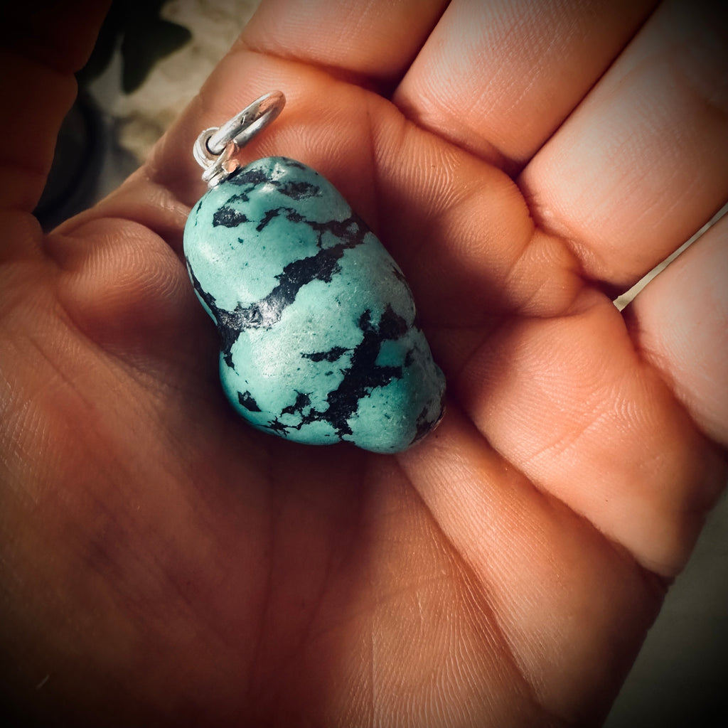 Chunky turquoise nugget pendant with sterling silver findings