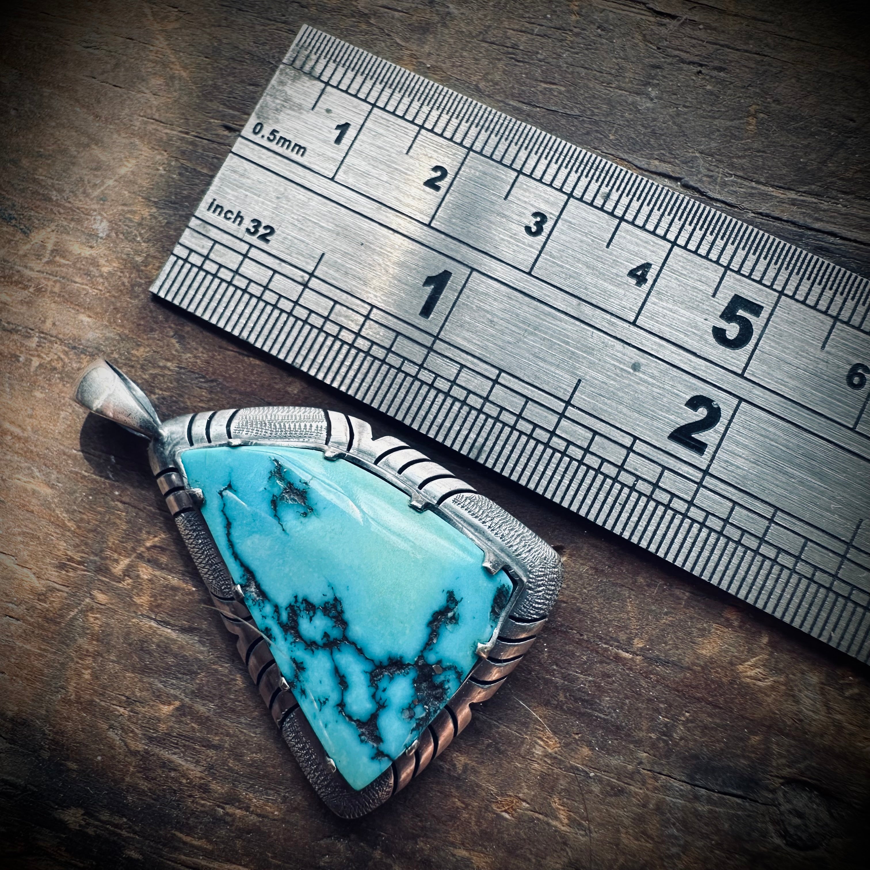 Chunky vintage Native American turquoise pendant in sterling silver