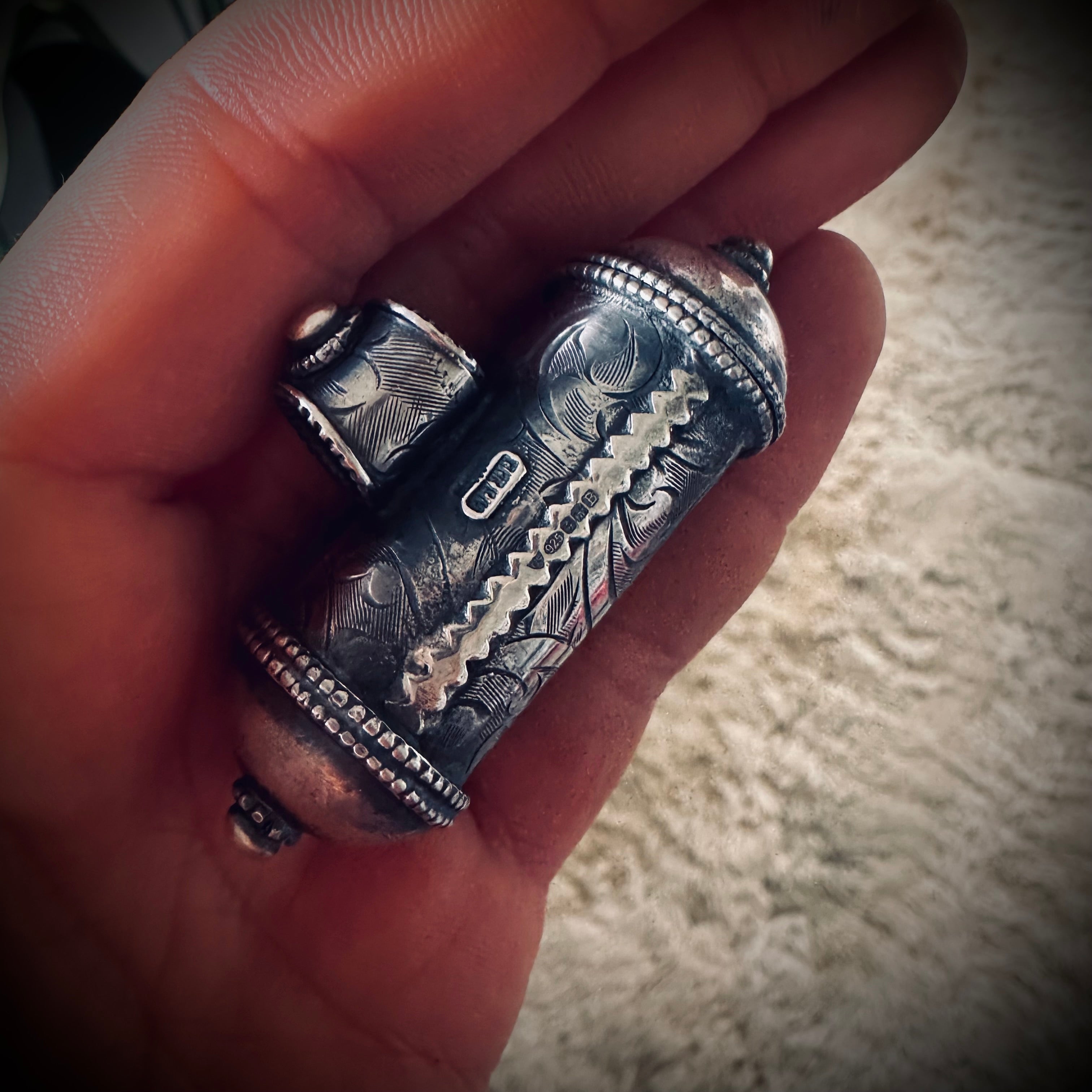 Handmade GS hallmarked sterling silver chunky prayer box pendant with turquoise