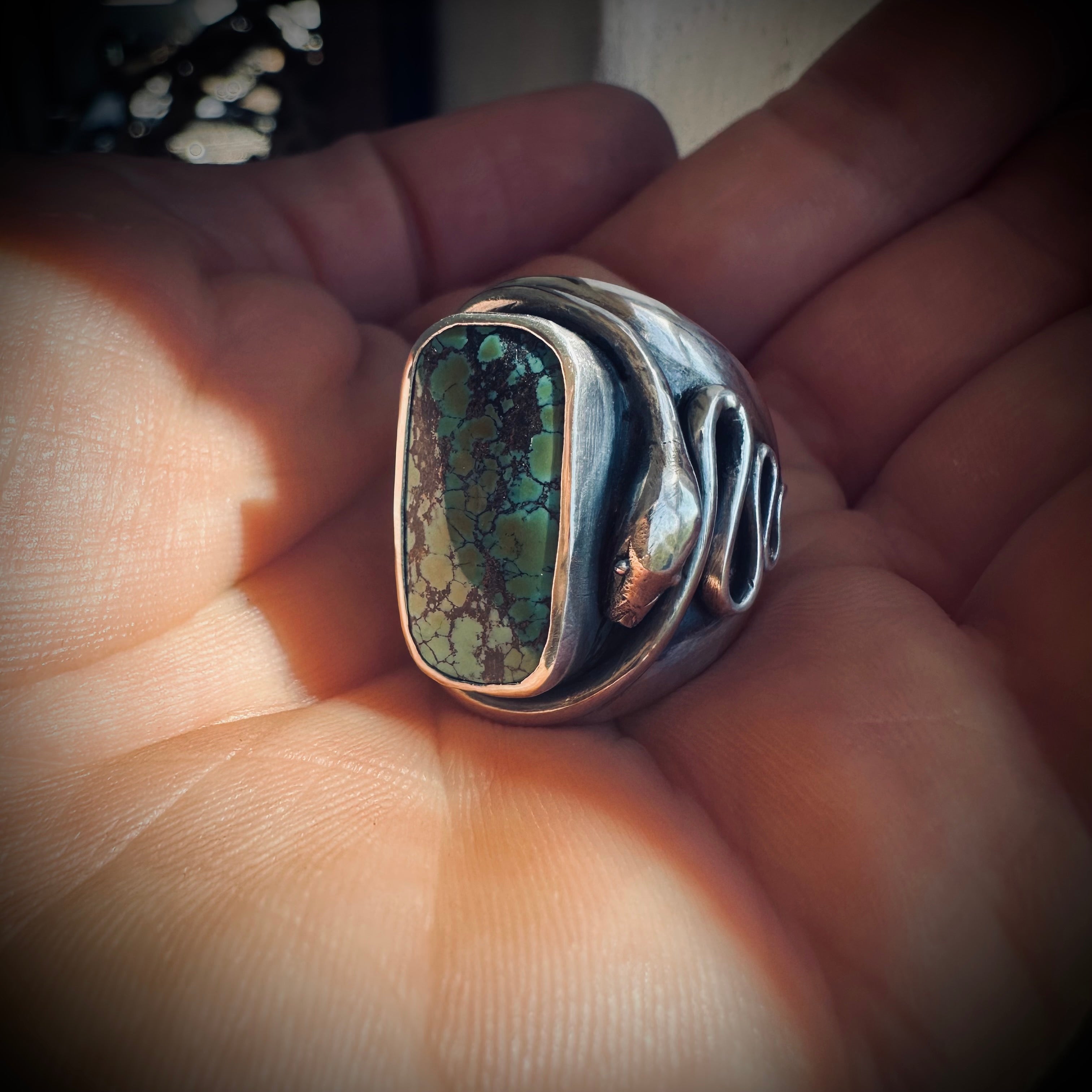 Size 6 (L 1/2) Sterling silver hallmarked snake and turquoise ring