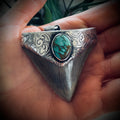 Sterling silver hallmarked fossil shark tooth pendant with turquoise