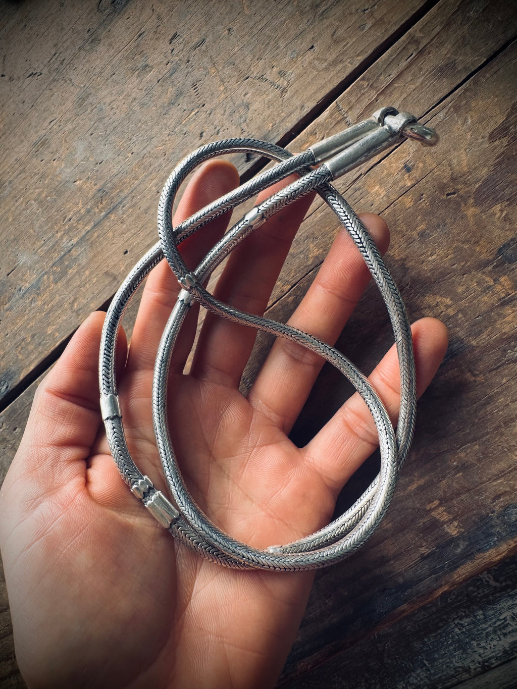 28” 93g visibly mended vintage Indian snake chain in sterling silver