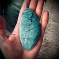 XL vintage freeform turquoise slab pendant in open backed sterling silver setting