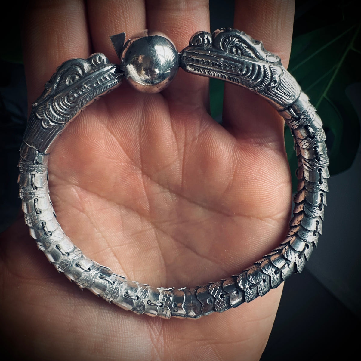 8.5” vintage handmade sterling silver articulated rare dragon bracelet