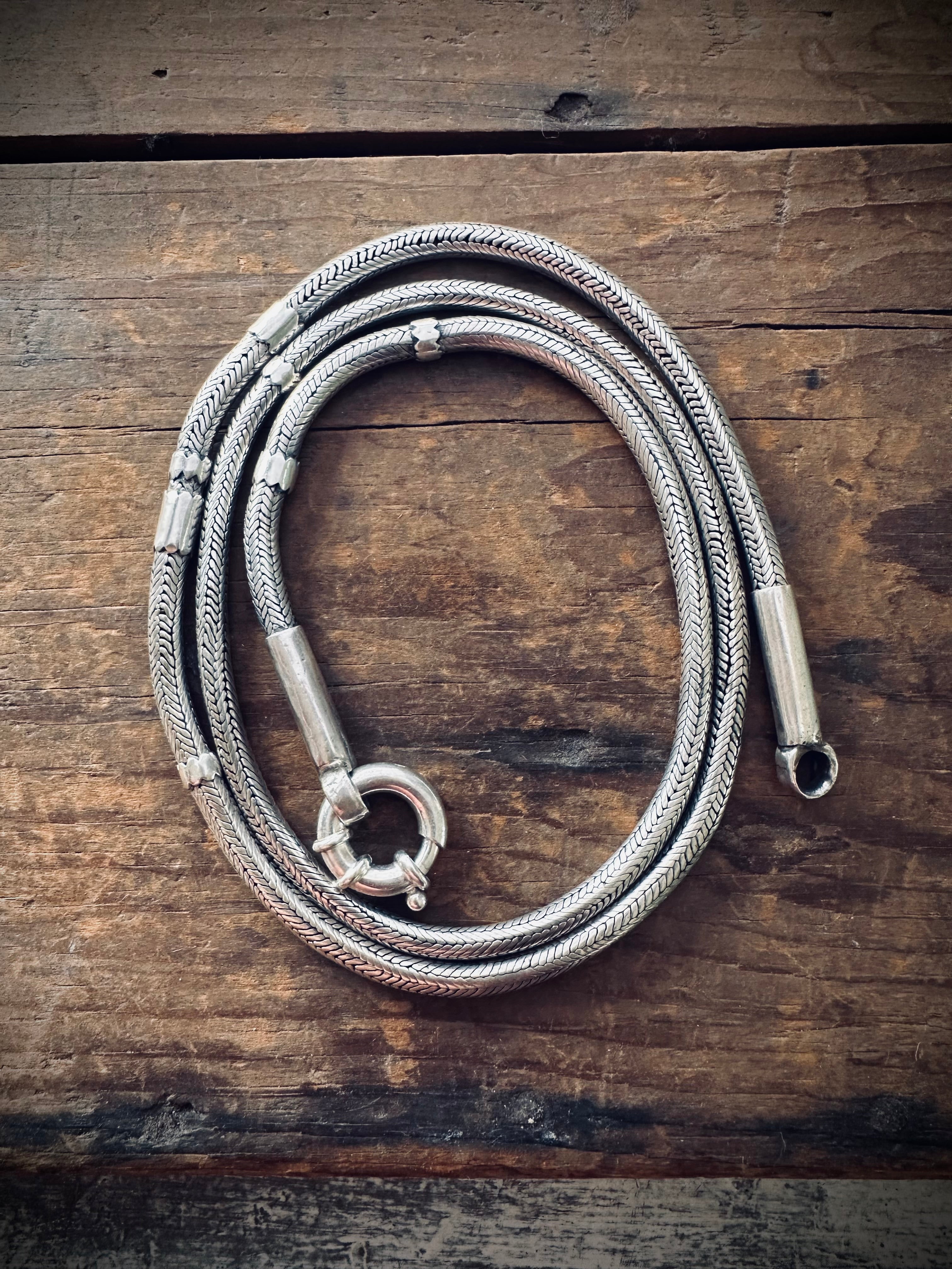 28” 93g visibly mended vintage Indian snake chain in sterling silver