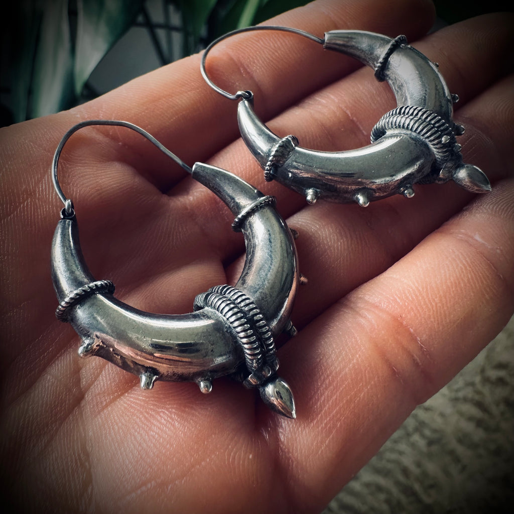 Vintage sterling silver spike hoops in large size