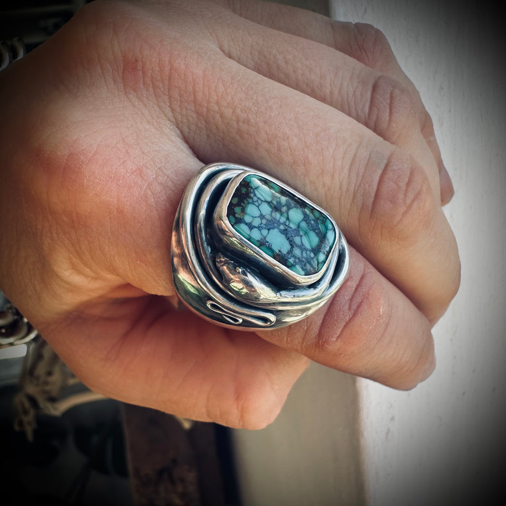 Size 7 (N 1/2) Sterling silver hallmarked double wrapped snake and turquoise ring