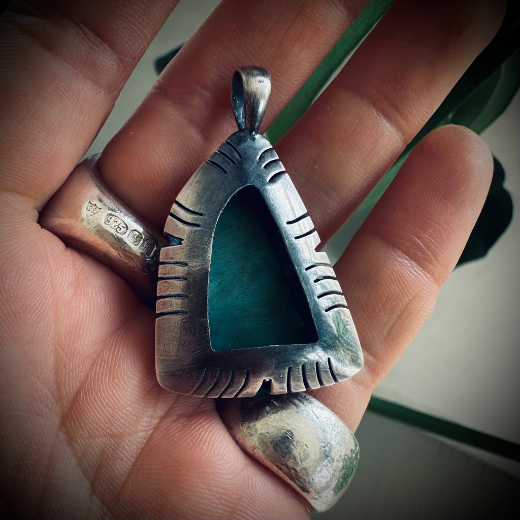 Chunky vintage Native American turquoise pendant in sterling silver