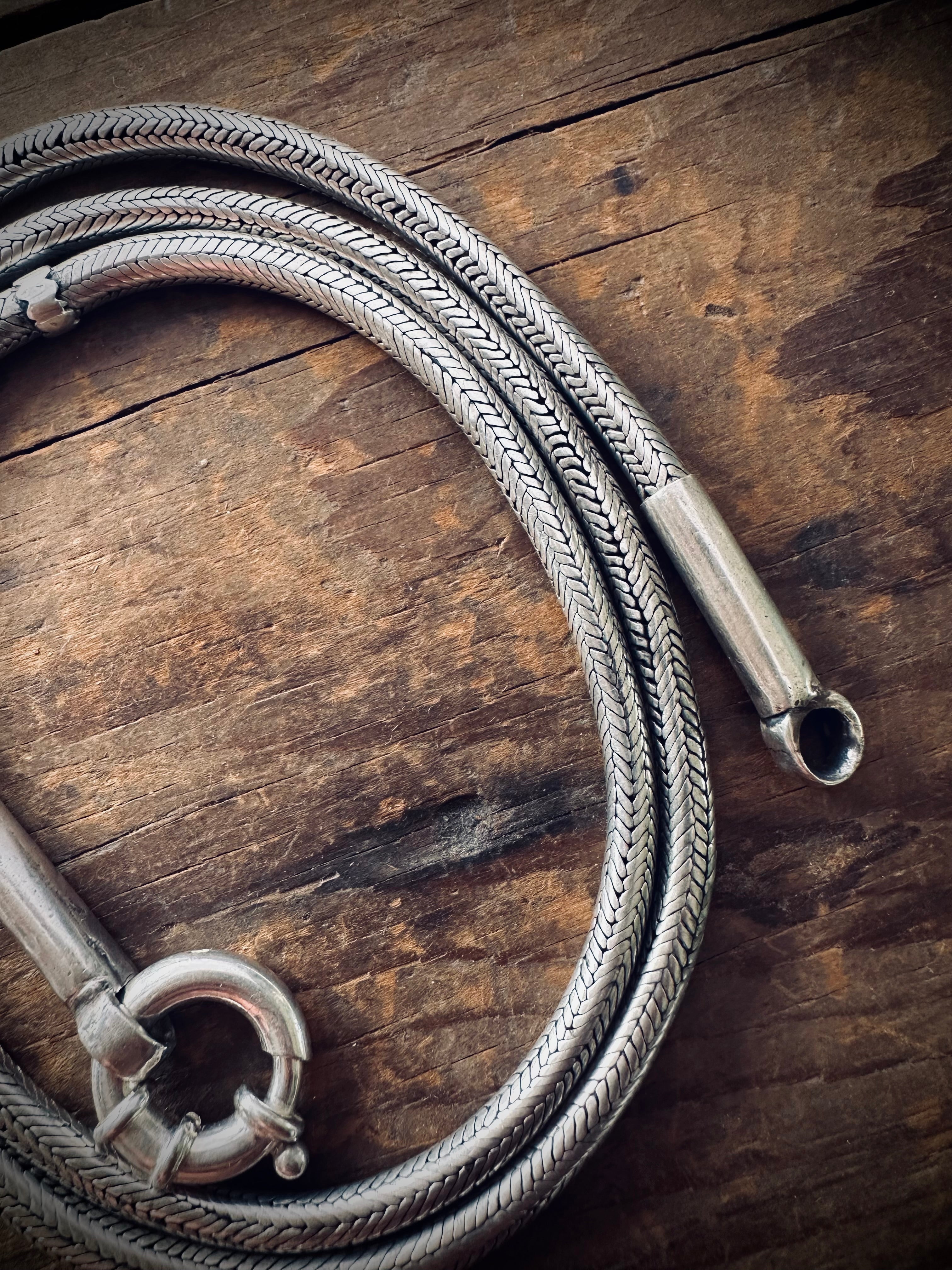 28” 93g visibly mended vintage Indian snake chain in sterling silver