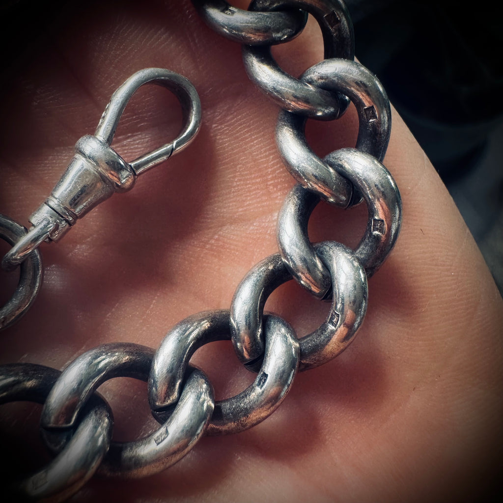 Vintage large 10” 65g sterling silver chain bracelet - hallmarked on each link (10mm wide open links)