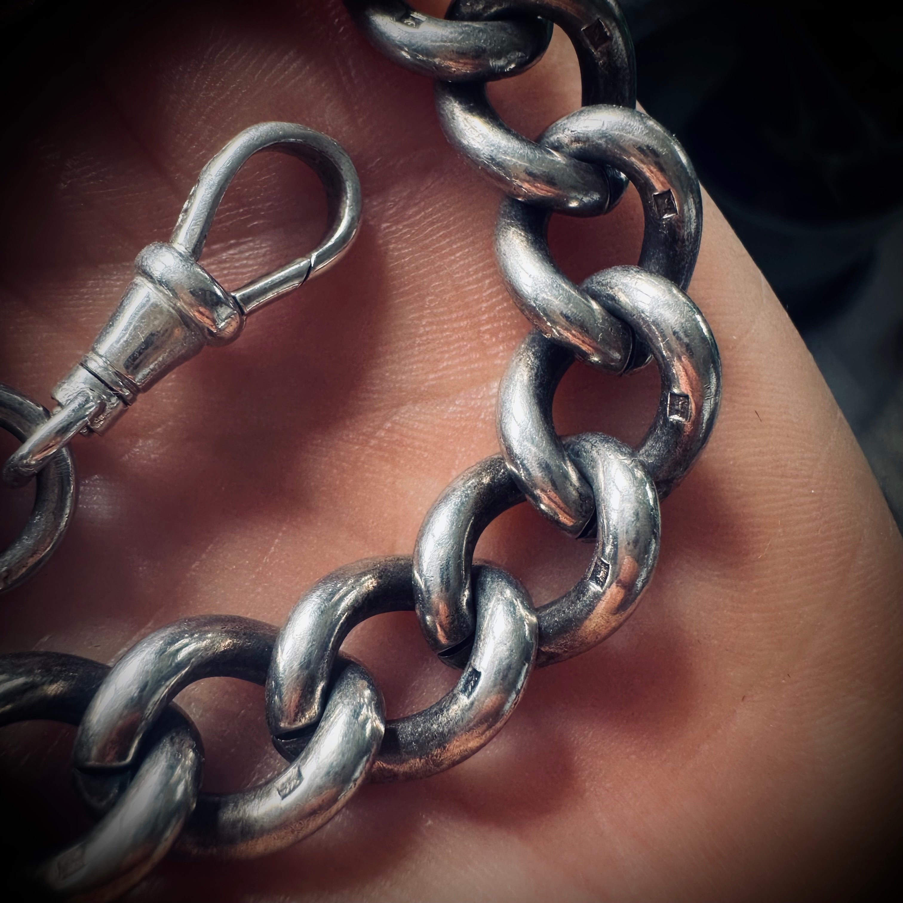 Vintage large 10” 65g sterling silver chain bracelet - hallmarked on each link (10mm wide open links)
