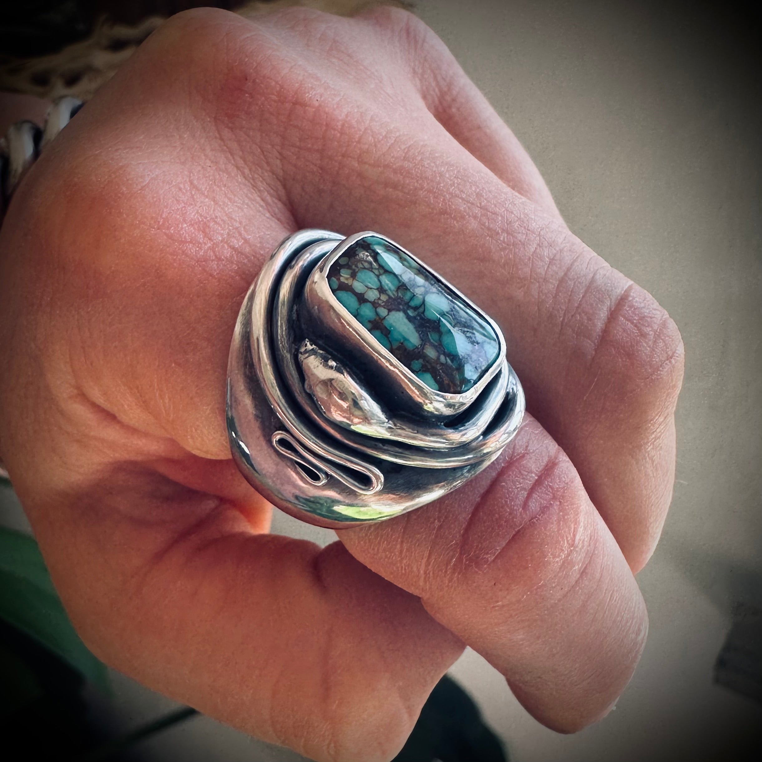 Size 7 (N 1/2) Sterling silver hallmarked double wrapped snake and turquoise ring