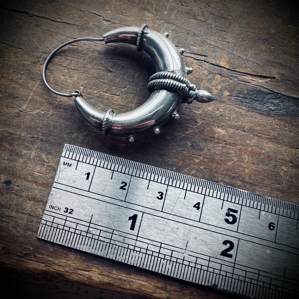 Vintage sterling silver spike hoops in large size