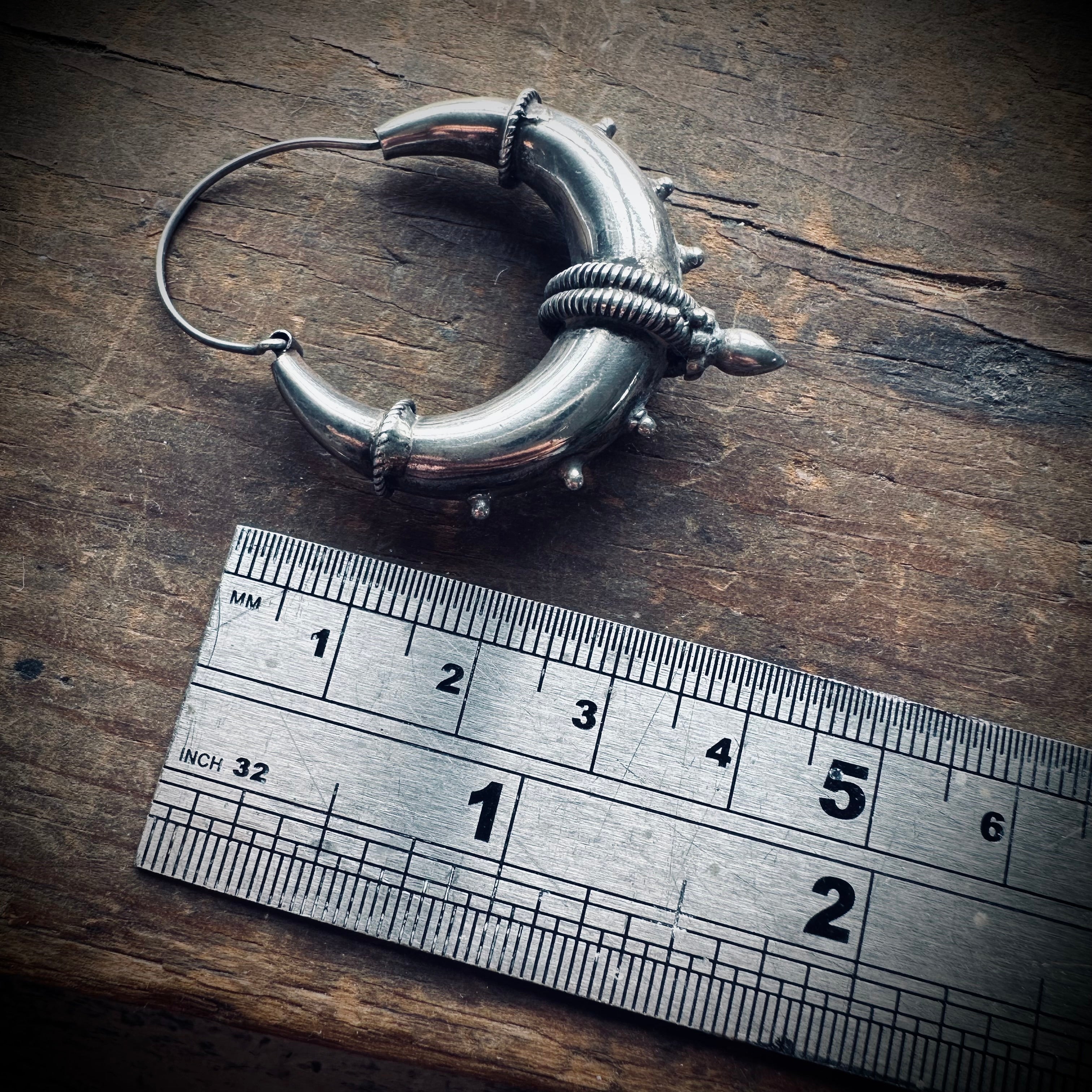 Vintage sterling silver spike hoops in large size
