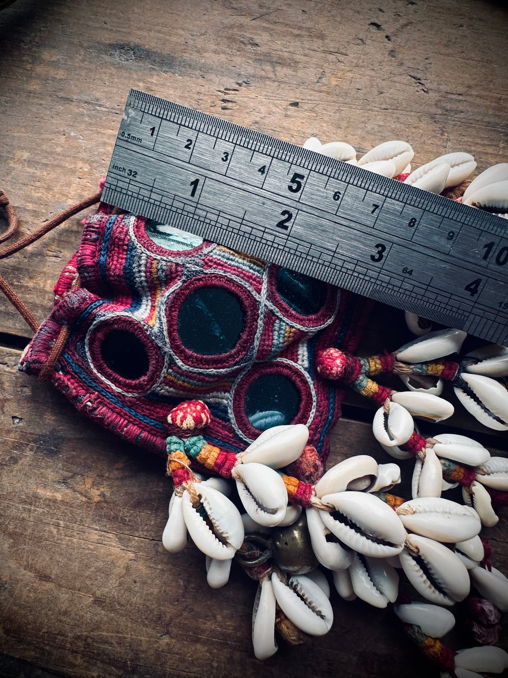 3”x3” Beautiful banjara mini pouch/purse on adjustable string with cowries