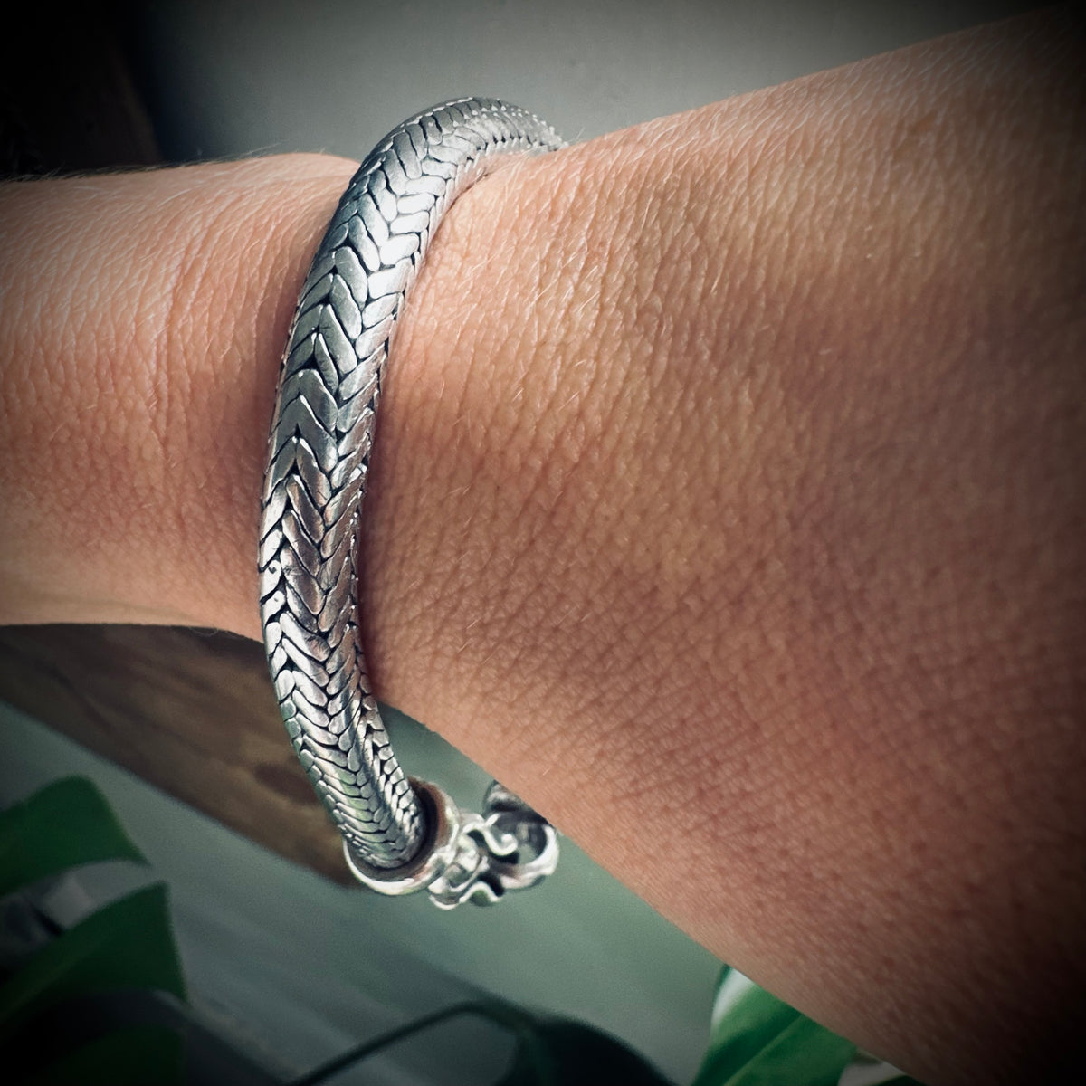 8.5” 55g sterling silver snake chain bracelet with heavy woven design