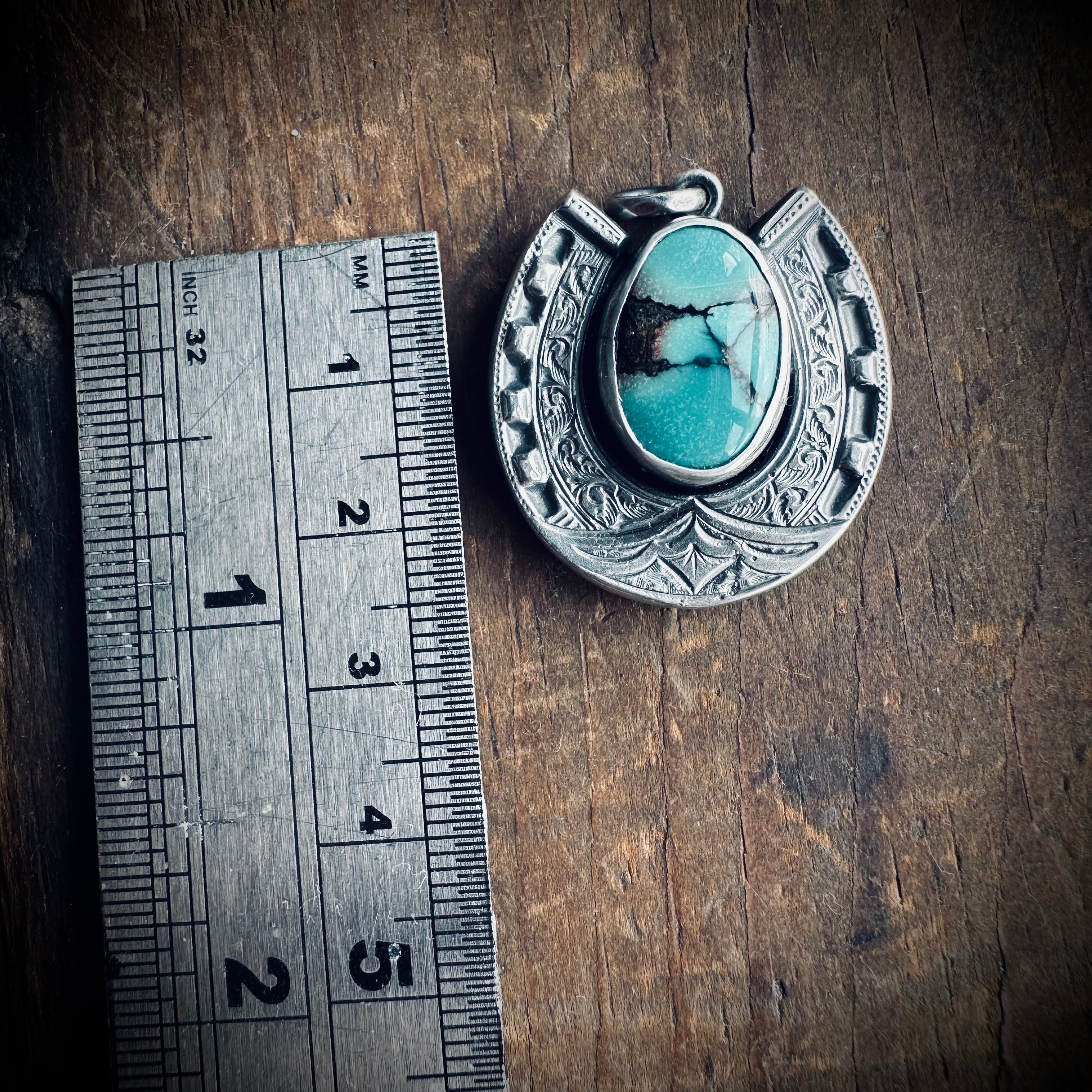 Sterling silver hallmarked lucky horseshoe necklace with turquoise
