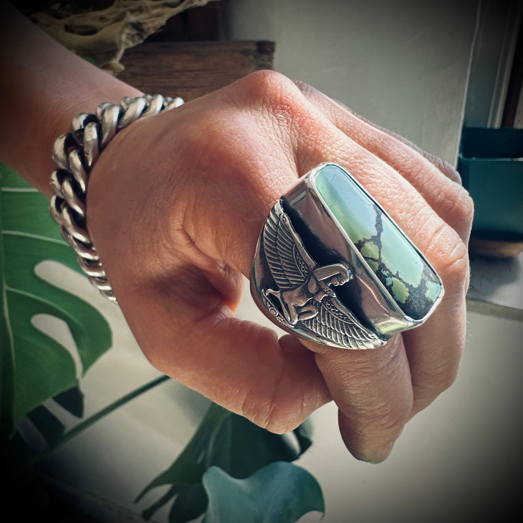 Size 9 (R 1/2) Sterling silver hallmarked turquoise winged Isis ring