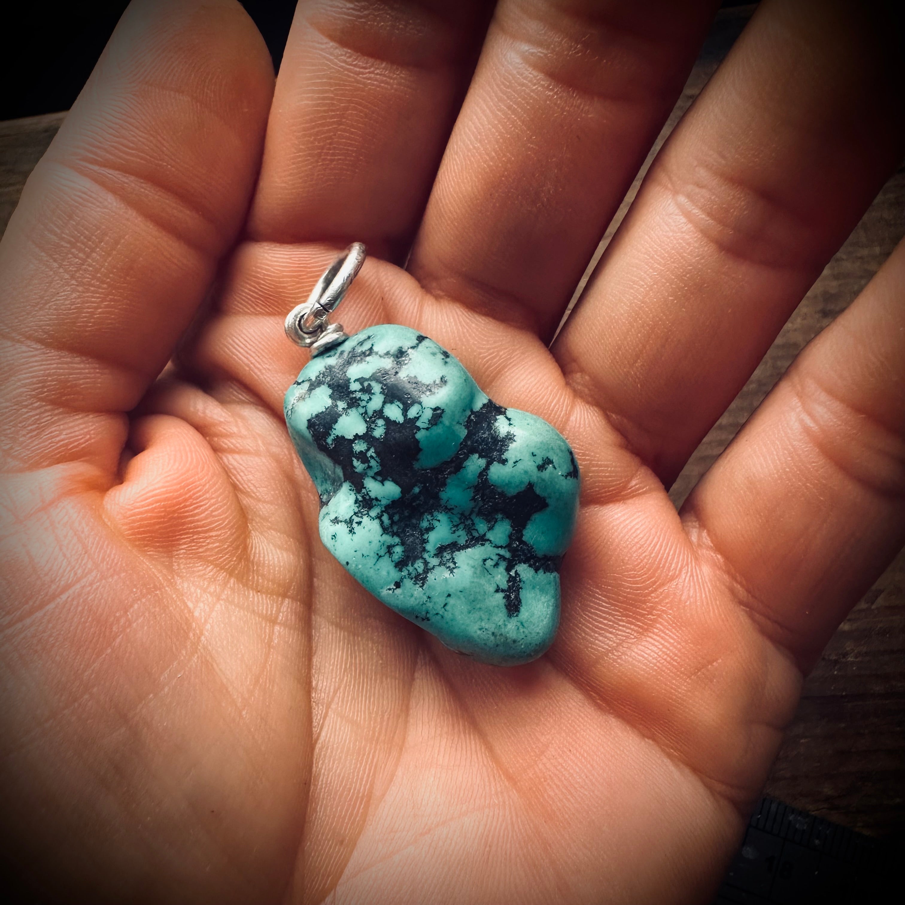 Chunky turquoise nugget pendant with sterling silver findings