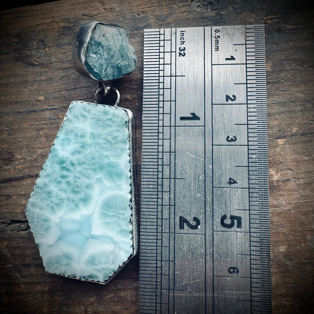 Vintage aquamarine and larimer statement earrings in sterling silver, 15g each