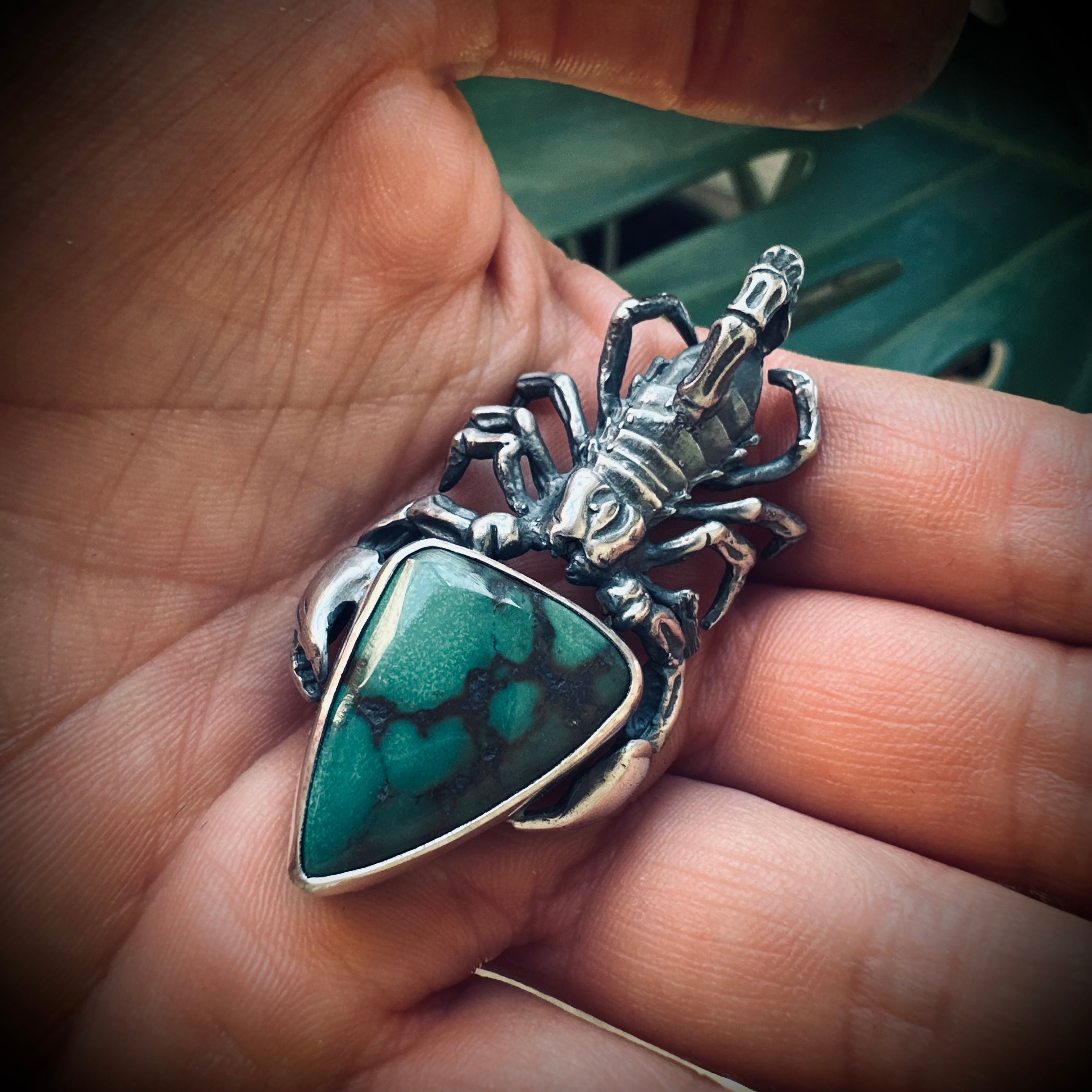 Sterling silver hallmarked scorpion pendant with turquoise